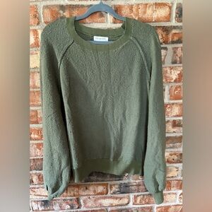 Pink Lily x Daryl ann Denner Olive Green Crew Neck balloon sleeve Sweater